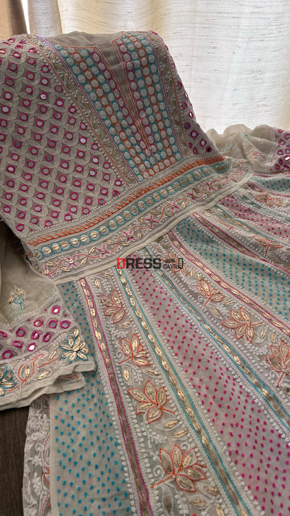 Multicolour Chikankari Mirror & Gota Patti Anarkali Suit