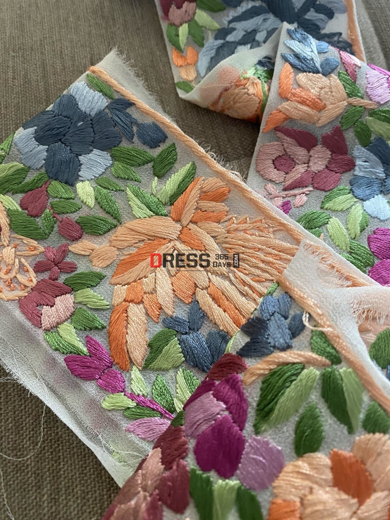 Multicolour Parsi Gara Hand Embroidered Border