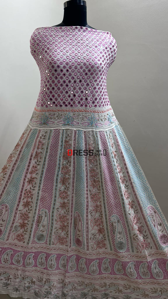 Multicolour Yoke Chikankari Mirror & Gota Patti Anarkali Suit