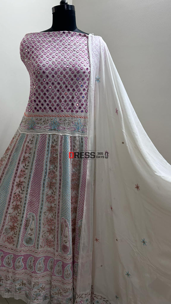 Multicolour Yoke Chikankari Mirror & Gota Patti Anarkali Suit