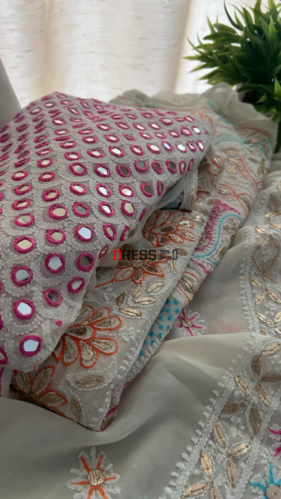 Multicolour Yoke Chikankari Mirror & Gota Patti Anarkali Suit