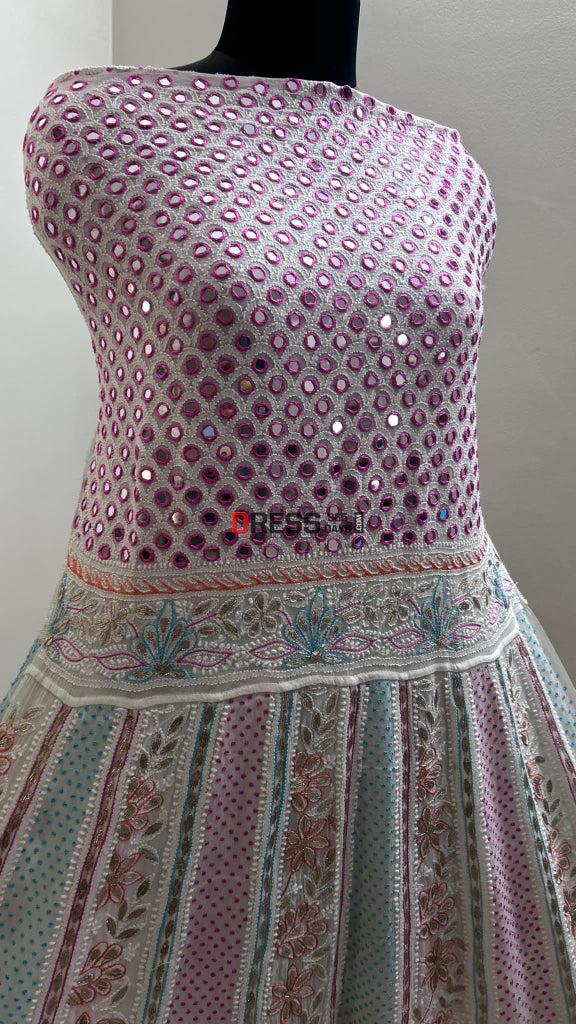 Multicolour Yoke Chikankari Mirror & Gota Patti Anarkali Suit