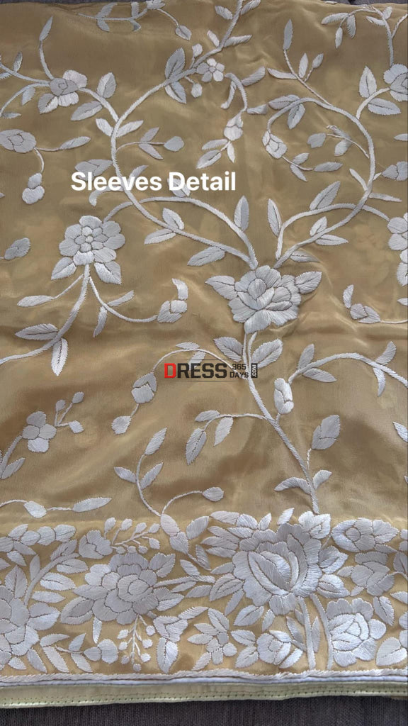 Mustard Yellow Floral Parsi Gara Suit (Three Piece) Parsi Gara Suits