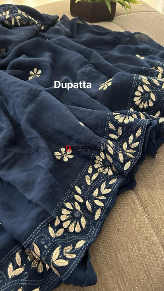 Navy Mirror & Gota Patti Chikankari Suit Suits