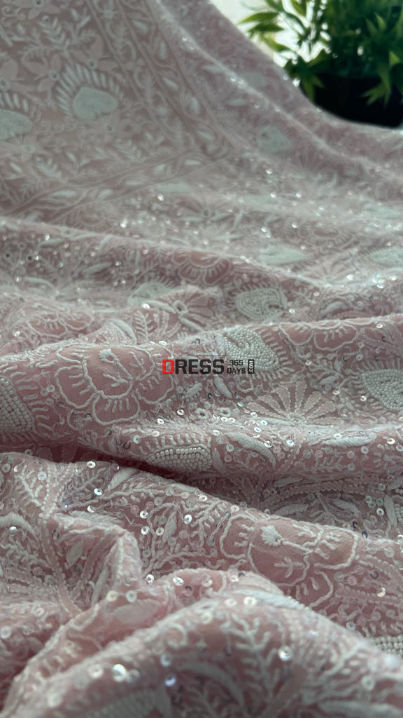 Oyster Pink Fine Chikankari Pearl Kurta Dupatta Set Suits