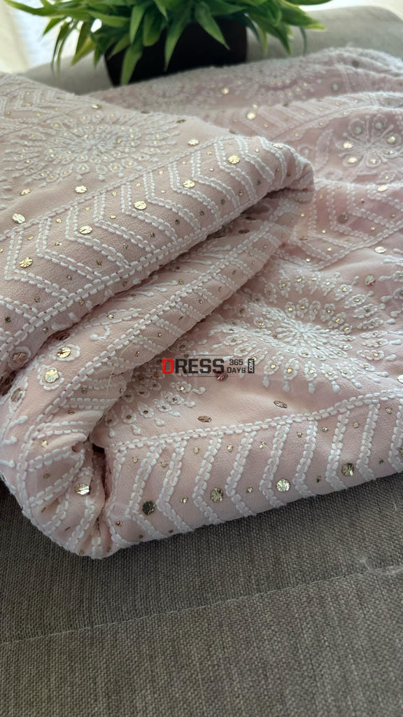 Oyster Pink Lucknowi Chikankari Mukaish Saree