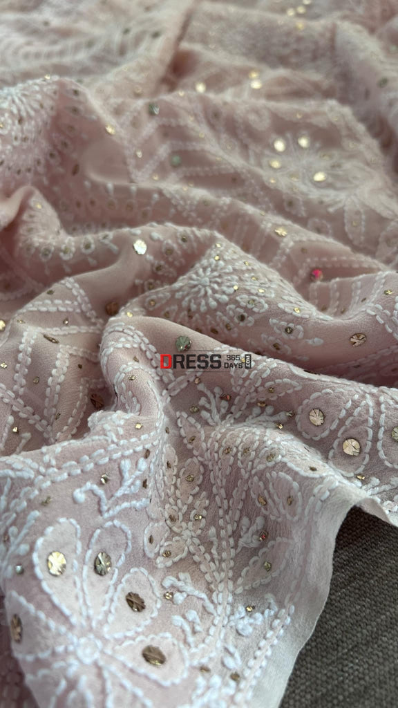 Oyster Pink Lucknowi Chikankari Mukaish Saree