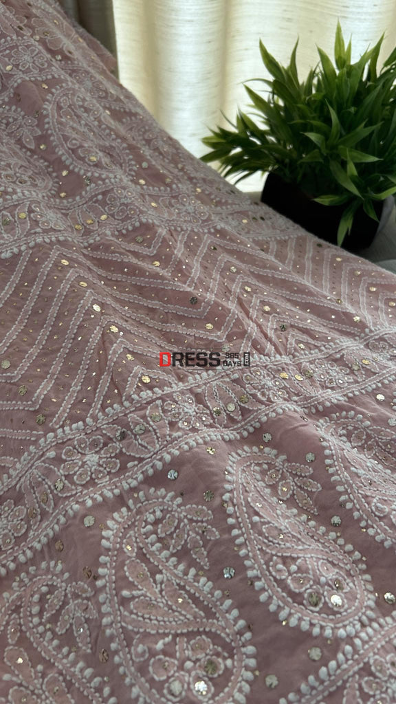 Pastel Pink Chikankari Mukaish Saree