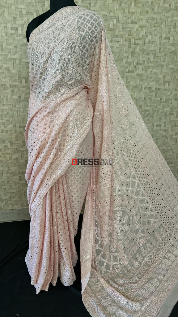 Pastel Pink Chikankari Mukaish Saree