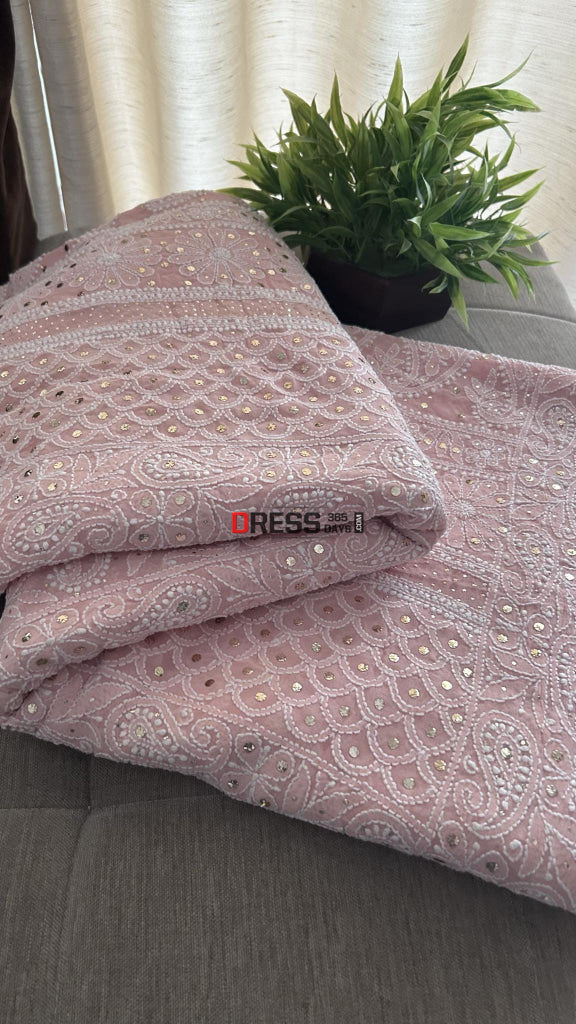 Pastel Pink Chikankari Mukaish Saree