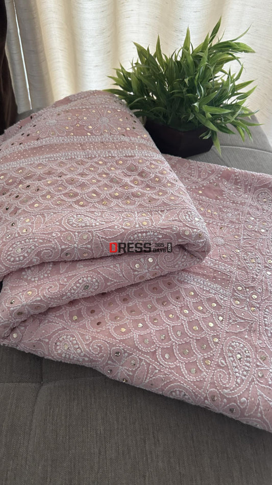 Pastel Pink Chikankari Mukaish Saree