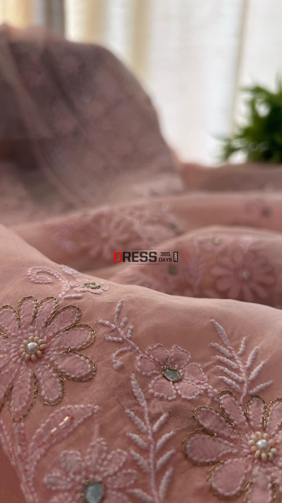 Pastel Pink Chikankari Suit (Semi Formal Wear) Suits