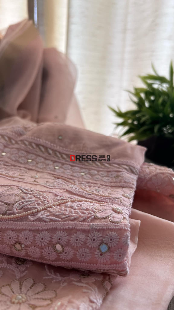 Pastel Pink Chikankari Suit (Semi Formal Wear) Suits