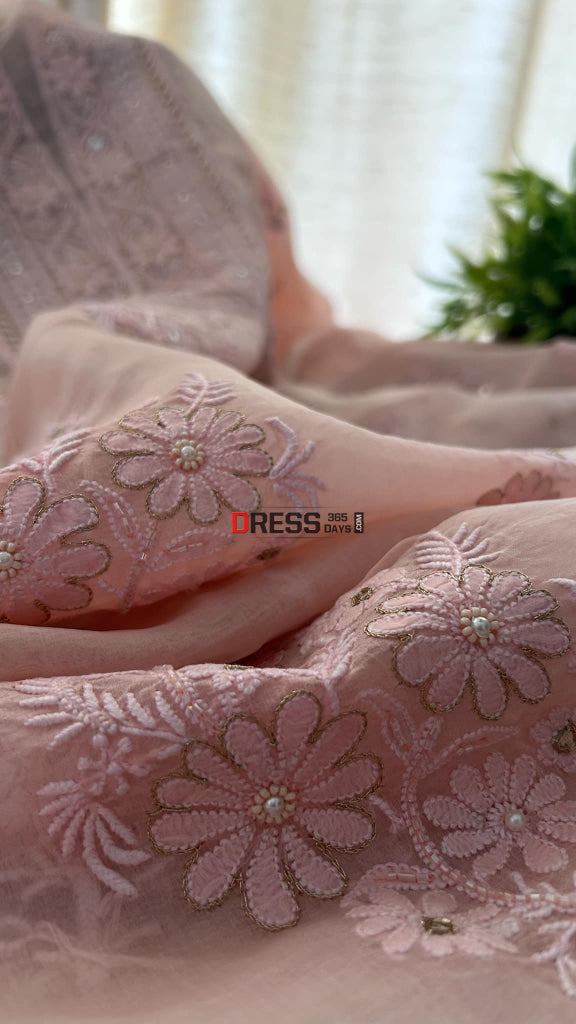 Pastel Pink Chikankari Suit (Semi Formal Wear) Suits