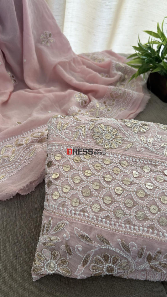 Pastel Pink Gota Patti & Pearl Chikankari Anarkali Suit