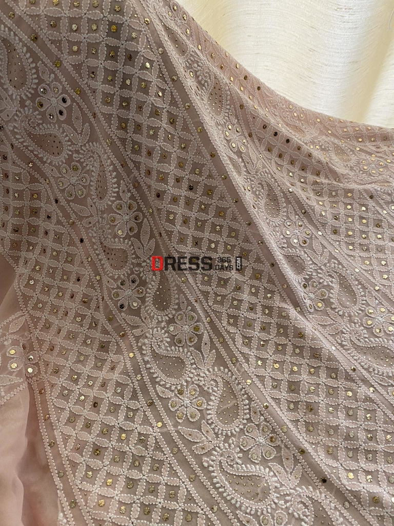 Pastel Pink Lucknowi Mukaish Suit Chikankari Suits