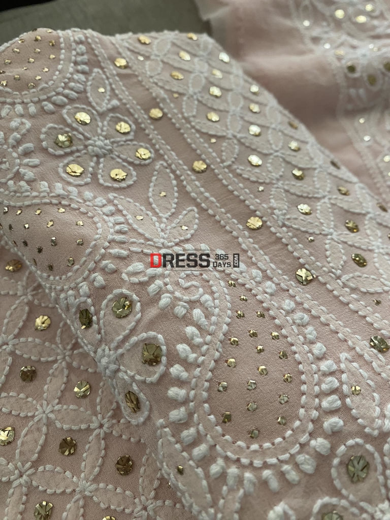 Pastel Pink Lucknowi Mukaish Suit Chikankari Suits