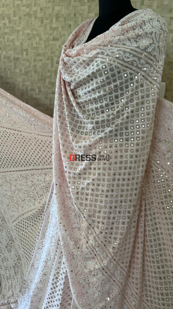 Pastel Pink Mukaish Chikankari Lehenga Set