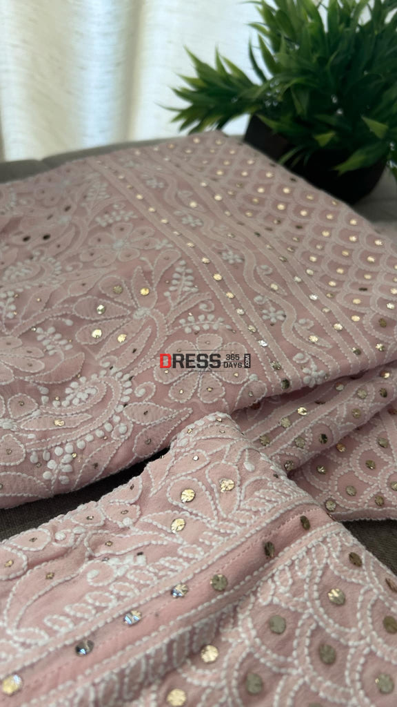 Pastel Pink Mukaish Chikankari Lehenga Set