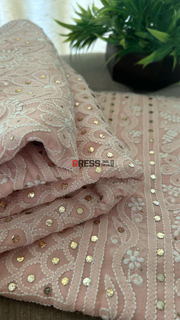 Pastel Pink Mukaish Chikankari Lehenga Set