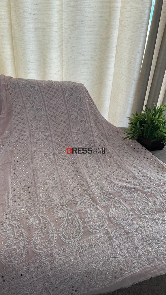 Pastel Pink Mukaish & Pearl Chikankari Suit Suits