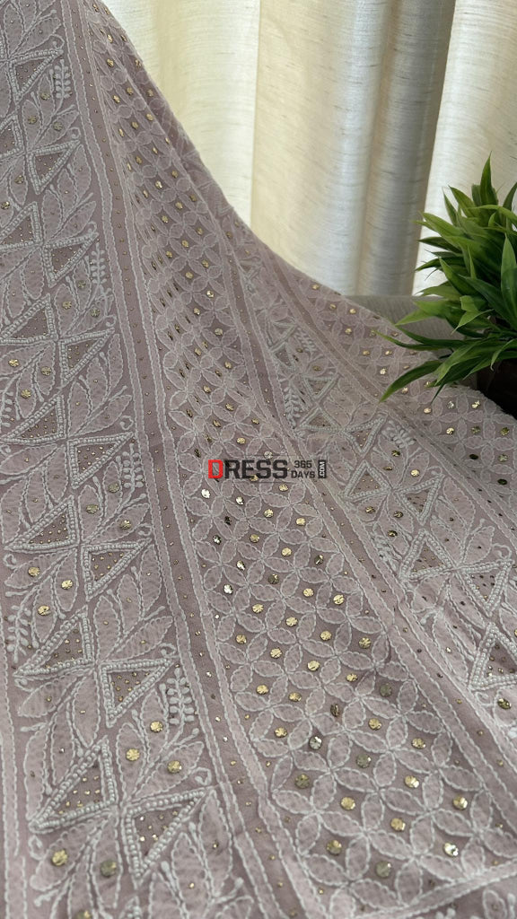 Pastel Pink Mukaish & Pearl Chikankari Suit Suits