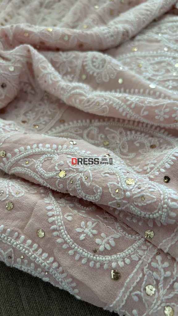 Pastel Pink Mukaish & Pearl Chikankari Suit Suits