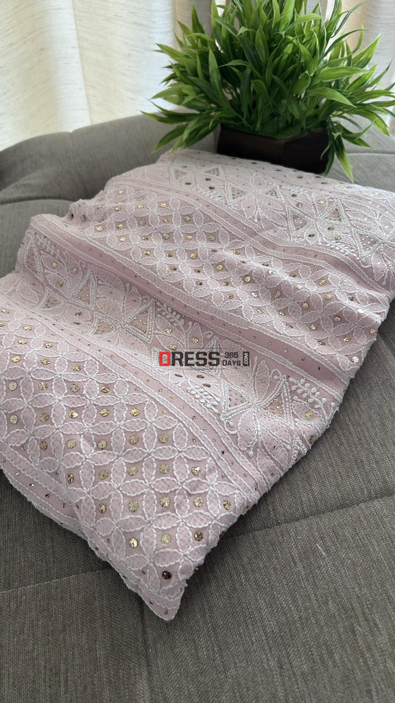 Pastel Pink Mukaish & Pearl Chikankari Suit Suits