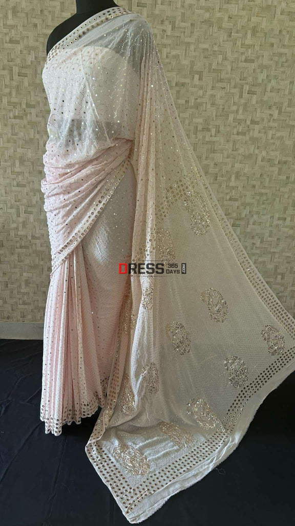Pastel Pink Mukaish Saree Kamdani Saree