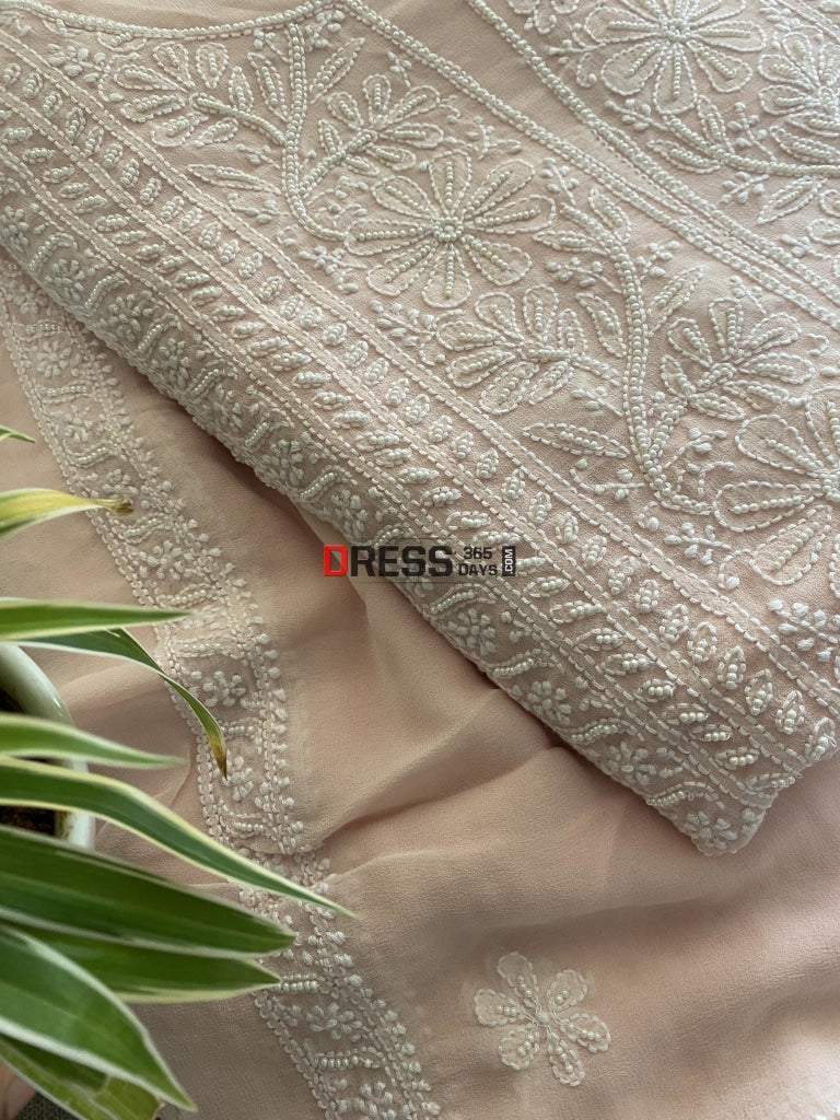 Pastel Pink Pearl Chikankari Suit Suits