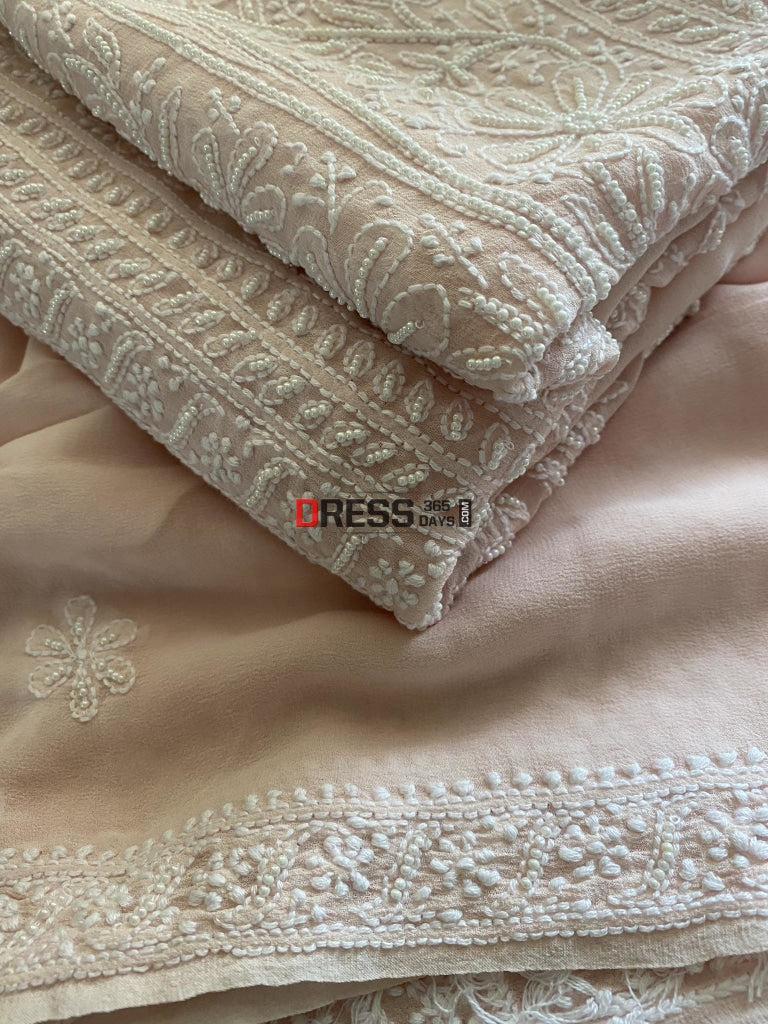 Pastel Pink Pearl Chikankari Suit Suits