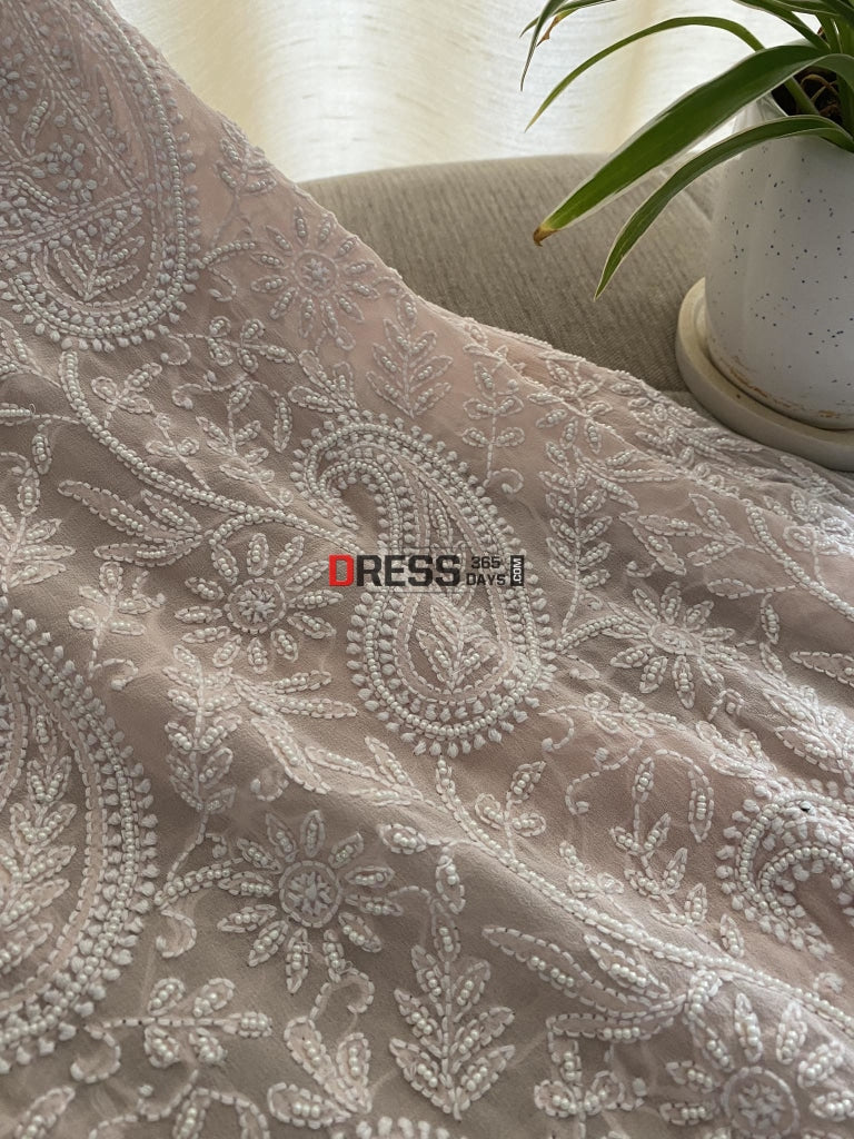 Pastel Pink Pearl Chikankari Suit Suits