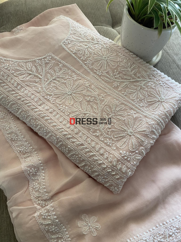 Pastel Pink Pearl Chikankari Suit Suits