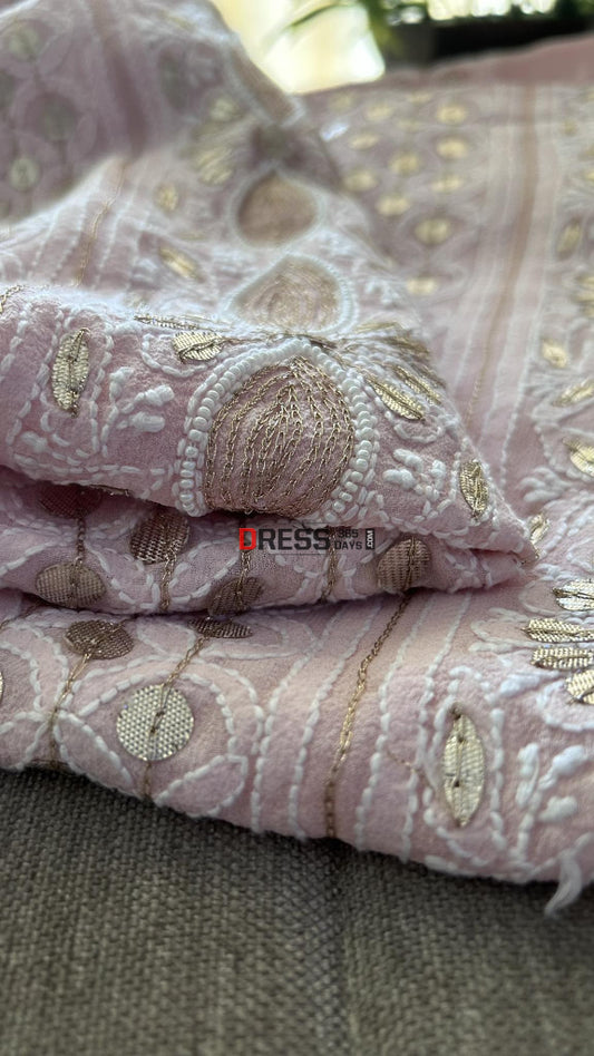 Pastel Pink Pearl & Gota Patti Chikankari Kurta Dupatta Set Suits