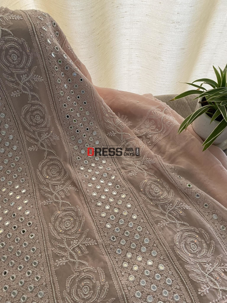 Pastel Pink Pearl & Mirror Lucknowi Chikankari Suit Suits