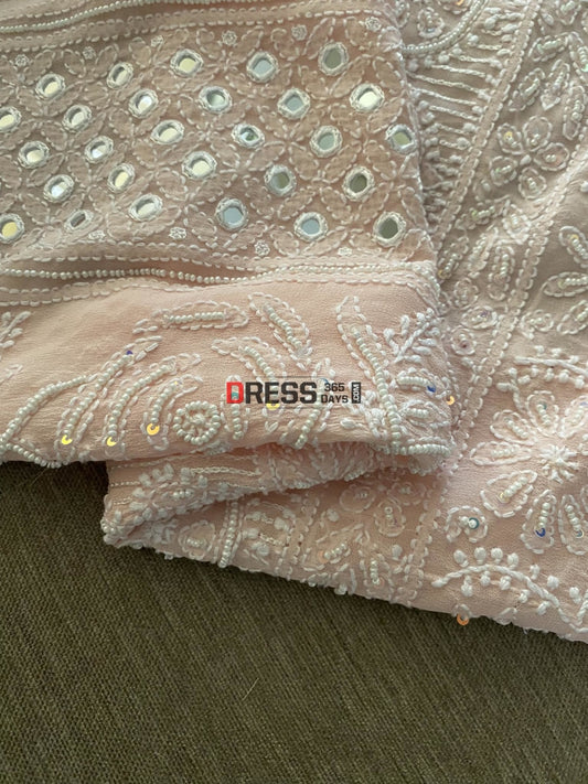 Pastel Pink Pearl & Mirror Lucknowi Chikankari Suit Suits