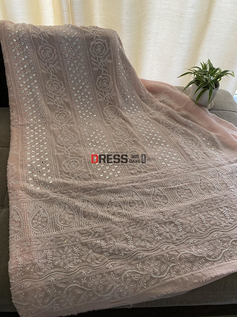 Pastel Pink Pearl & Mirror Lucknowi Chikankari Suit Suits