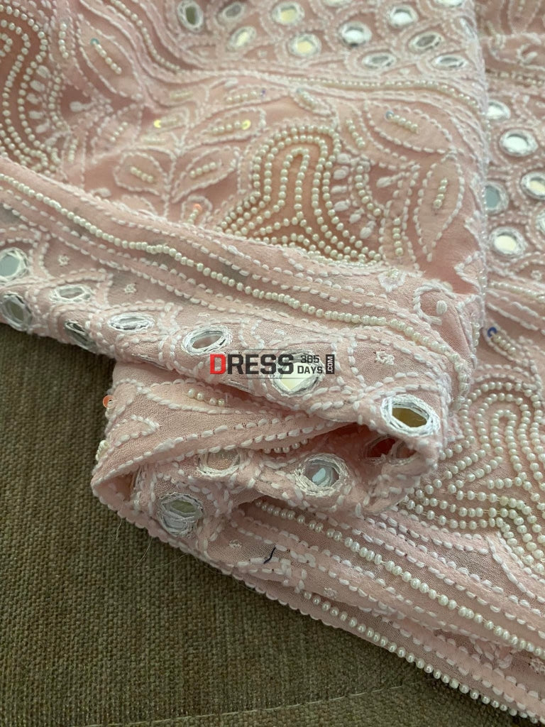 Pastel Pink Pearl & Mirror Lucknowi Suit Chikankari Suits