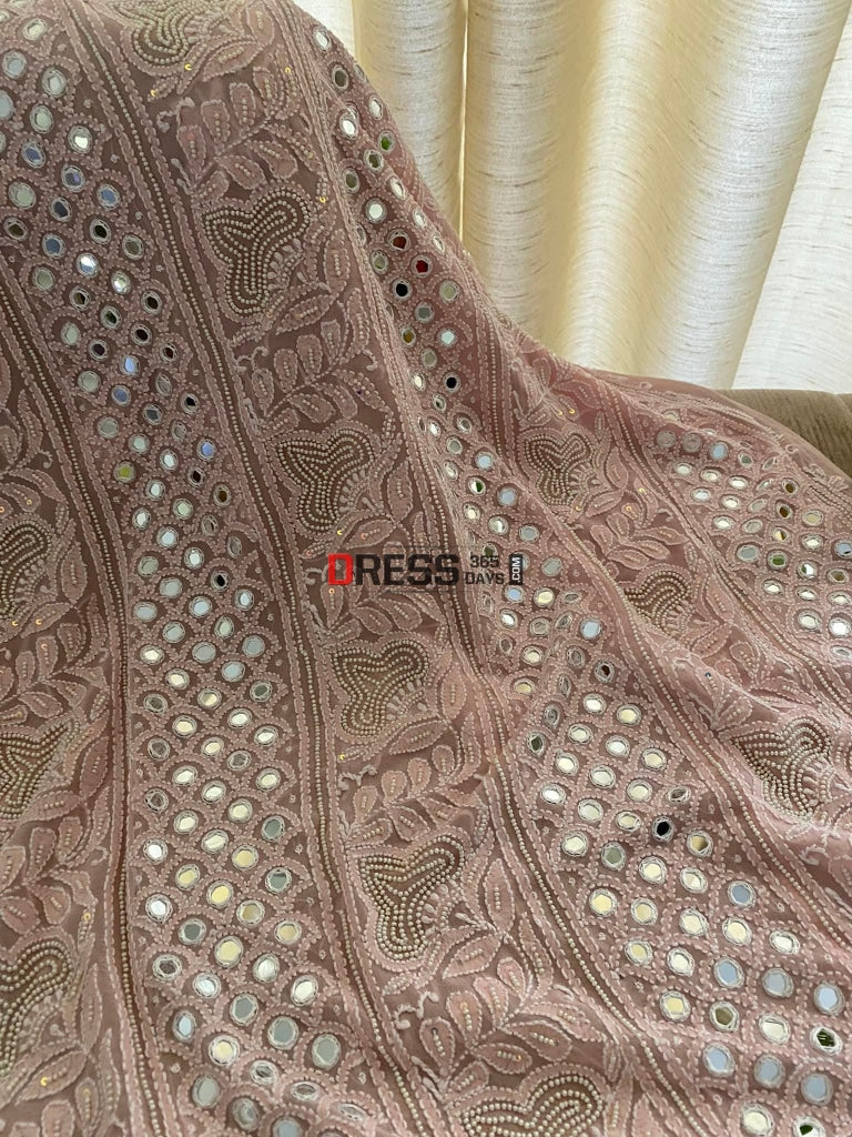 Pastel Pink Pearl & Mirror Lucknowi Suit Chikankari Suits