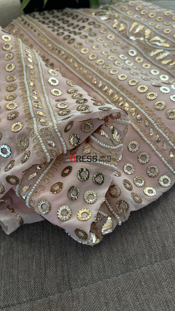 Pastel Pink Ring Mukaish & Pearl Suit (Kurta Dupatta) Chikankari Suits