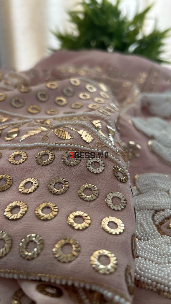 Pastel Pink Ring Mukaish & Pearl Suit (Kurta Dupatta) Chikankari Suits