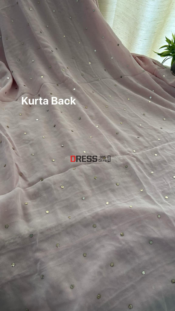 Pastel Pink Ring Mukaish & Pearl Suit (Kurta Dupatta) Chikankari Suits