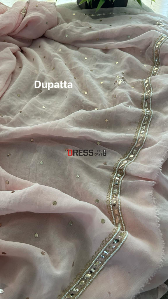 Pastel Pink Ring Mukaish & Pearl Suit (Kurta Dupatta) Chikankari Suits