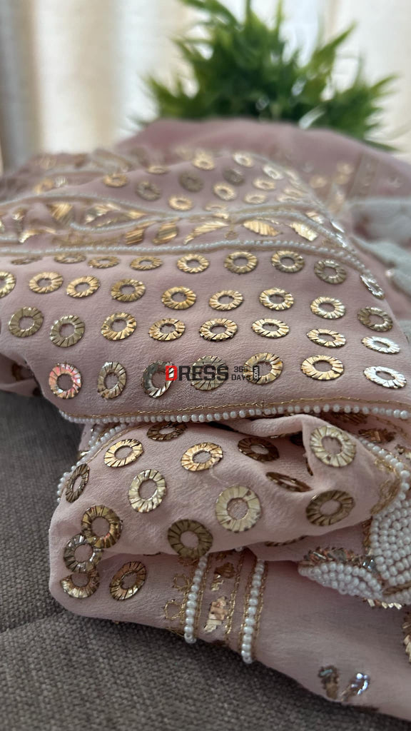 Pastel Pink Ring Mukaish & Pearl Suit (Kurta Dupatta) Chikankari Suits