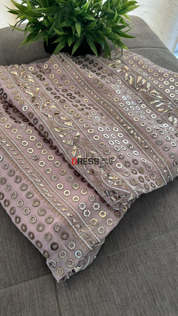 Pastel Pink Ring Mukaish & Pearl Suit (Kurta Dupatta) Chikankari Suits