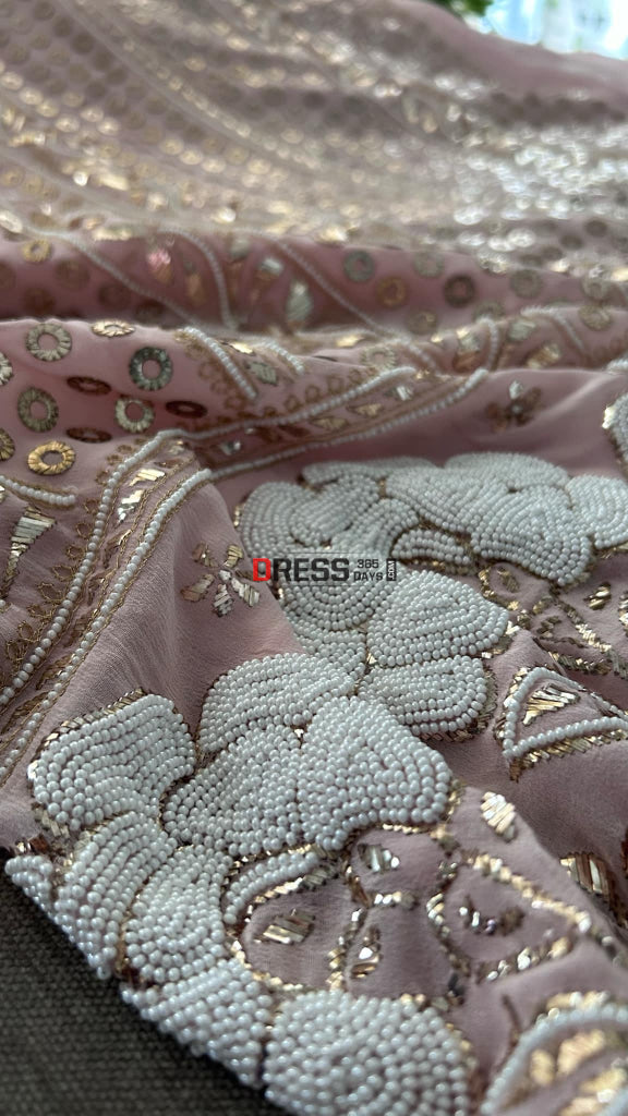 Pastel Pink Ring Mukaish & Pearl Suit (Kurta Dupatta) Chikankari Suits