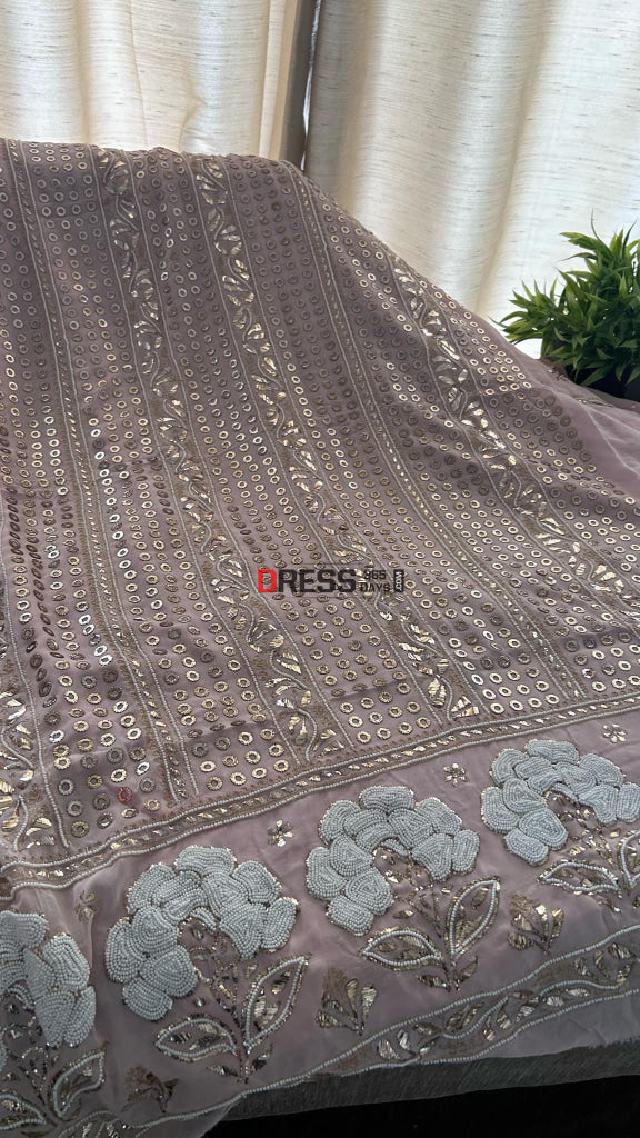 Pastel Pink Ring Mukaish & Pearl Suit (Kurta Dupatta) Chikankari Suits