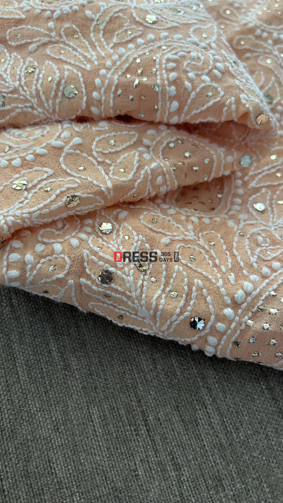 Peach Lucknowi Mukaish Pure Georgette Suit (Kurta & Dupatta) Chikankari Suits