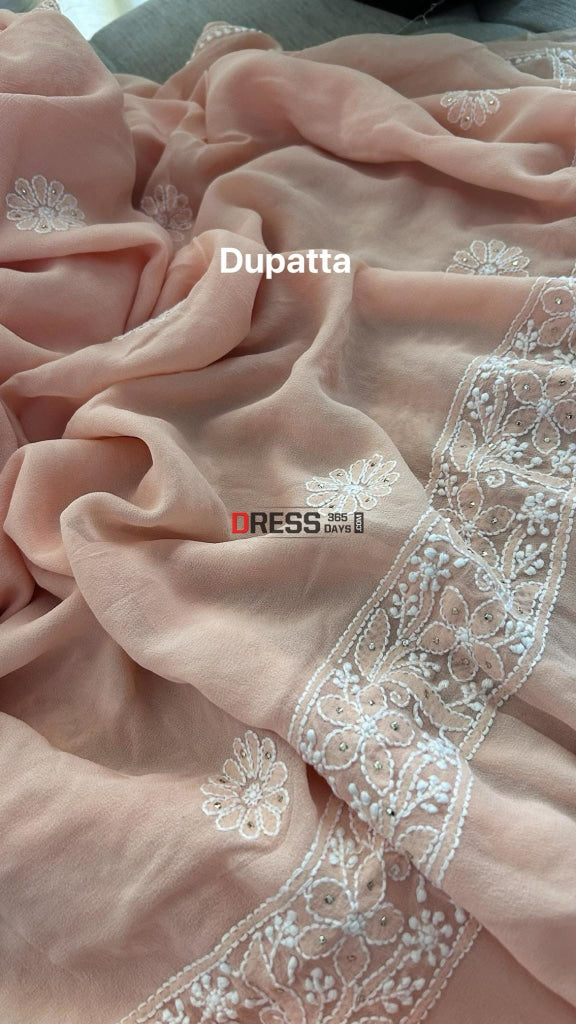 Peach Mukaish Chikankari Suit (Kurta Dupatta) Suits