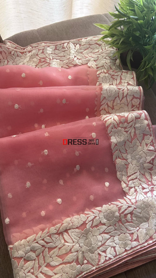 Peach Organza Parsi Gara Dupatta